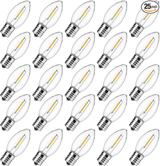 Brightown 25 Pack C9 LED Christmas Light Bulbs, Warm White Plastic C9 Shatterproof LED Bulbs Replacement for Christmas String Lights, E17 Intermediate Base,Commercial Dimmable Holiday Lights