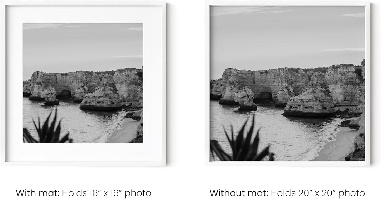 HAUS AND HUES 20x20 White Metal Picture Frames Matted to 16x16 - Features Premium Aluminum & Hanging Hardware, Shatterproof Plexiglass - Ideal for Home, Room, Office (20x20 in, White, Set of 3)