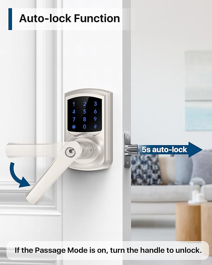 HIDALIFE Keyless Entry Door Lock, Electronic Keypad Door-Lock with Handle, Touchscreen, Auto-Locking, Anti-peep Password, Easy to Install for Front Door, Home, Office, Satin Nickel