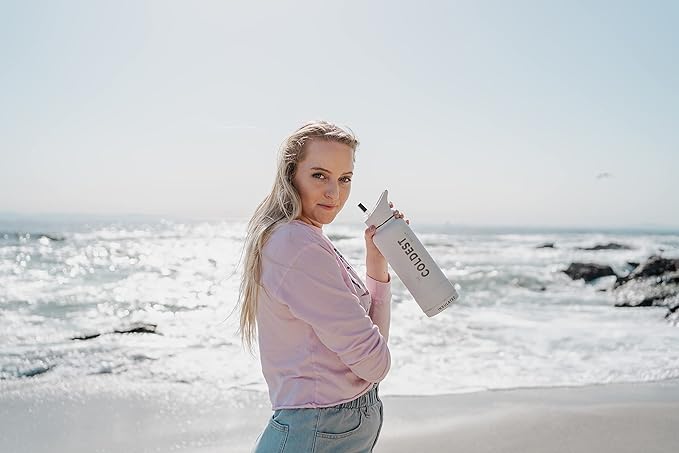 Coldest Sports Water Bottle - (Straw Lid), Leak Proof, Vacuum Insulated Stainless Steel, Hot Cold, Double Walled, Thermo Mug, Metal Canteen (40 oz, Silver Leopard)