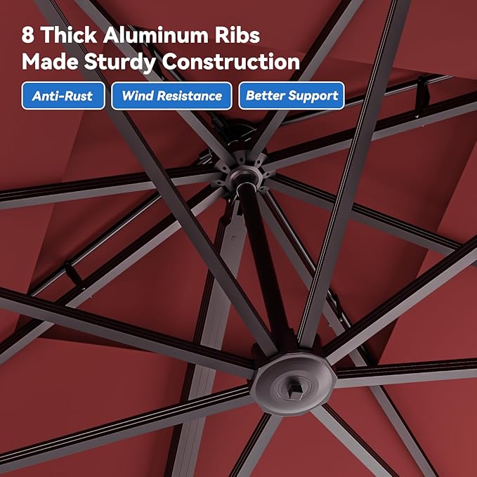 10x13FT Cantilever Outdoor Patio Umbrellas, Double Top Large Rectangle Umbrella, Heavy Duty 360° Rotation Offset Outdoor Sun Shade Umbrella for Garden Deck Pool Backyard Patio, Red