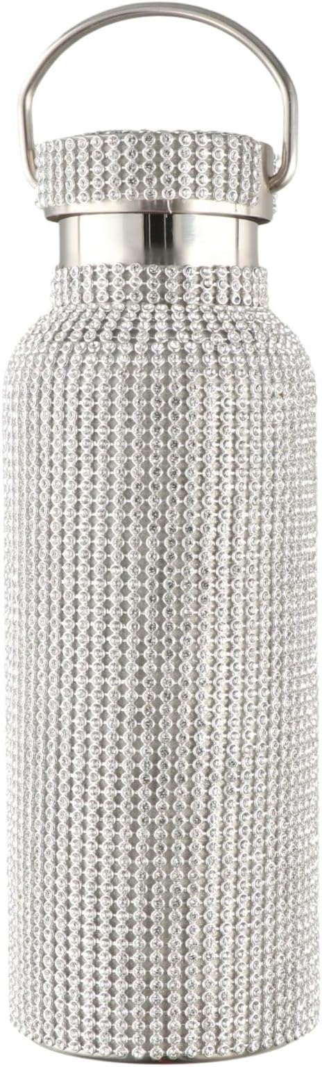 Bling Water Bottle Rhinestone Diamond Water Bottle Stainless Steel Glitter Insulated Bottle Vacuum Flask Refillable Insulated Glitter Bottle with Chain for Women Girls
