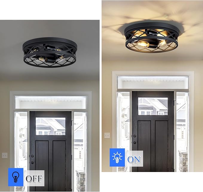 Flush Mount Ceiling Light Fixture,Ceiling Light Fixture for Hallway, Black Hallway Light Fixtures Ceiling,Light Fixtures Ceiling Mount for Kitchen,Farmhouse,Hall (2 Pack) (13.99inch)