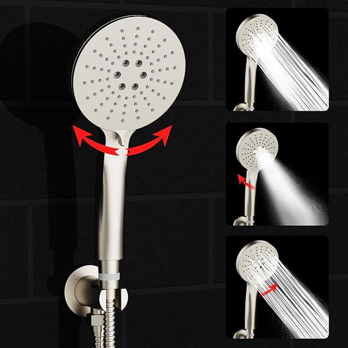 Shower Faucet Set 8IN Brass Rough-In Valve Body Trim Kit Rainfall Included Handle Accessories Complete 2 Functions with Rain Head and Handheld Bathroom Systems (8'', Brushed Nickel)