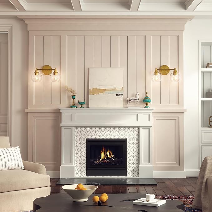 VONLUCE Bathroom Light Fixtures, 2-Light Vanity Light with Globe Glass Shades E26 Sockets, Bathroom Lights Over Mirror for Bedroom Hallway Living Room, Gold Finish