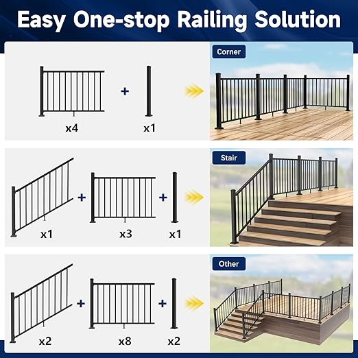 2.56 in. x 2.56 in. x 48.5 in. Porch and Deck Railing Post with Screws&Drill, Aluminum Railing Post, Black Textured Outdoor Powder-Coat Finish Stair Post for Decks, Porches & Balconies (1 Post)