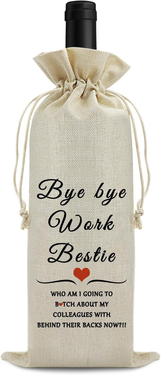 Goodbye Gift Coworker Leaving Gift Wine Bag Funny Going Away Gift Farewell Gift for Colleague Reusable Wine Bottle Bags Retirement Christmas Gift for Friends Coworker Drawstring Wine Wrapping Bag