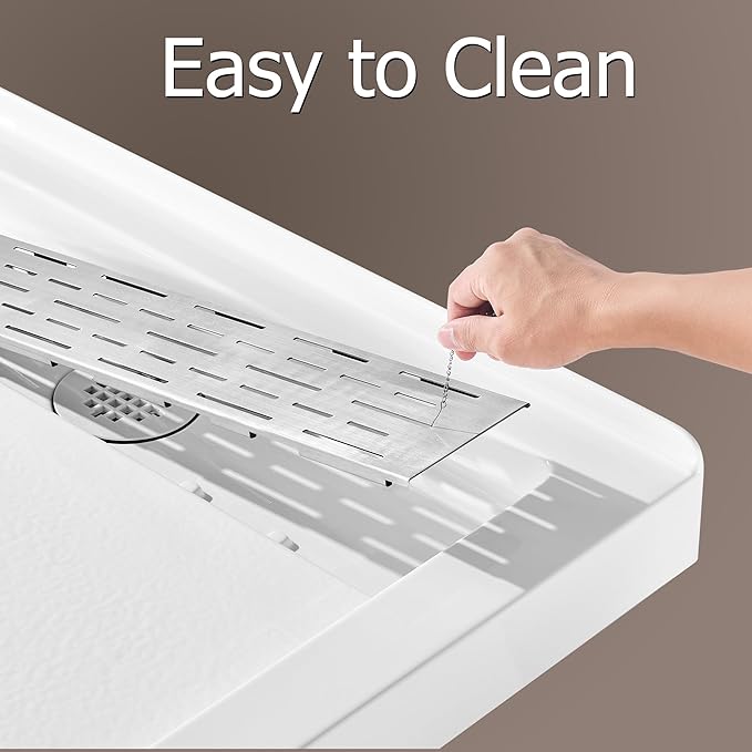 MORVANO 32 x 60 Shower Base with Left Drain Removable Stainless Cover,Shower Pan Kit Non-Slip in White