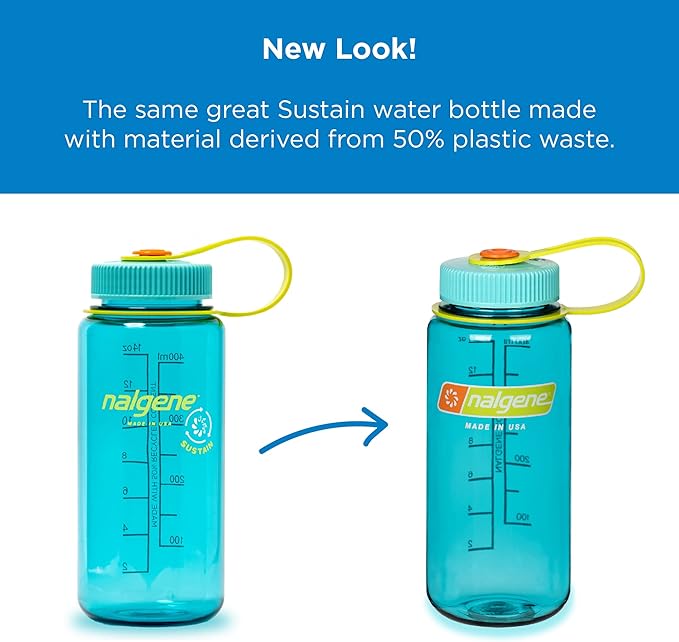 Nalgene Sustain Tritan BPA-Free Water Bottle Made with Material Derived from 50% Plastic Waste, 32 OZ, Wide Mouth