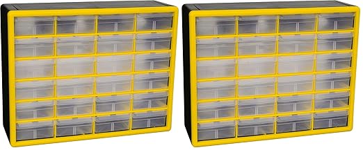 Akro-Mils 24-Drawer Plastic Drawer Storage Cabinet for Garage Organization, Bead Organizer, Building Bricks Storage, Teacher Toolbox, Makeup Organizer, 20-Inch W x 6-Inch D x 16-Inch H, 10124 Yellow