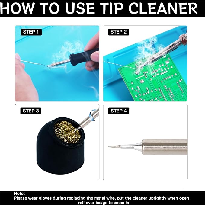 Kaisiking Soldering Iron Tip Cleaner 3Pcs Soft Coiled Brass Tip Cleaner with Silicone Holder Non-slip Solder Tip Cleaners, No Water Needed, Black