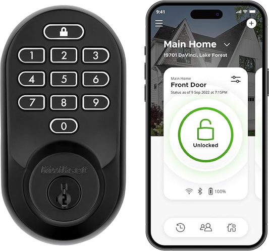 Kwikset Halo Wi-Fi Smart Lock, Keyless Entry Door Deadbolt, Geofence Auto-Unlock, Grade AAA Certified, No Hub Easy Install, Matte Black Lifetime Finish Warranty, Backlit Keypad