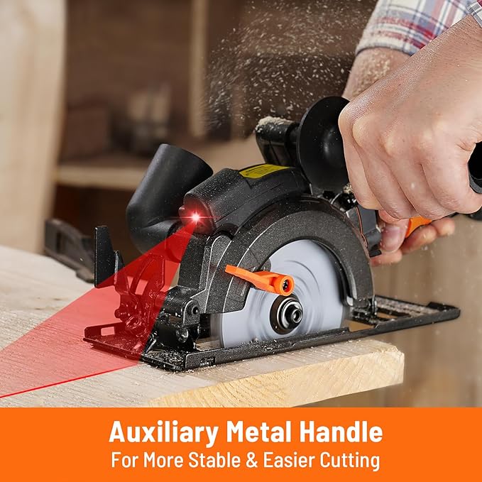 Circular Saw, 5.8A 4-1/2" Circular Saw w/Laser, Metal Auxiliary Handle, 6 Blades (4½", 4¾"), Cutting Depth 1-11/16" (90°), 1-3/8" (45°), Ideal for Wood, Soft Metal, Plastic, Tile - MCS01A