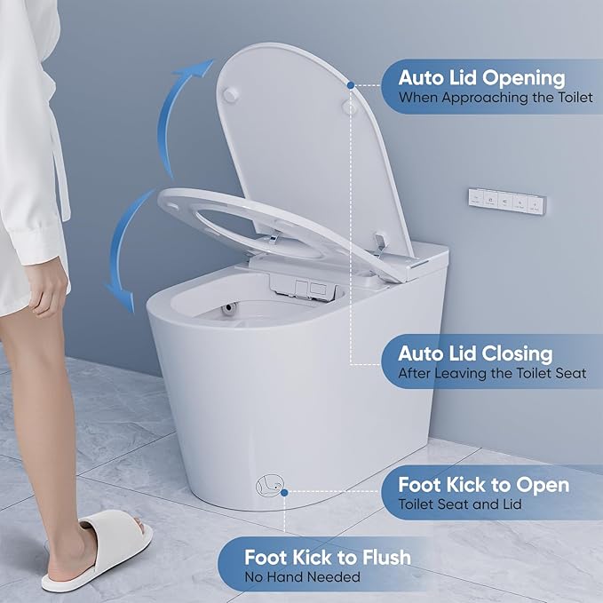 Smart Toilet with Bidet Built in, Electric Bidet Toilet with Auto Lid Opening, Bidet with Heated Seat, Warm Water & Dryer, Auto Flushing, Night Light, Elongated