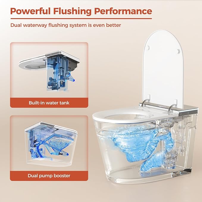 Smart Toilet with Bidet Built in, Japanese Bidet Toilet, for Bathroom, Modern Elongated Toilet with Heated Toilet Seat, Bidet Warm Water, Dryer, Auto Open/Close Lid, Automatic Toilet Flushing