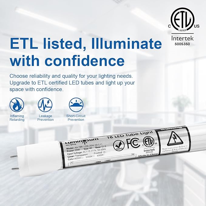 T8 LED Tube Light Bulbs 4 Foot 20W 40W Equivalent, 6000K Cool White 2000LM, T8 T10 T12 Fluorescent Replacement, Dual-end Powered Ballast Bypass, Frosted Cover ETL Listed for Garage 25-Pack