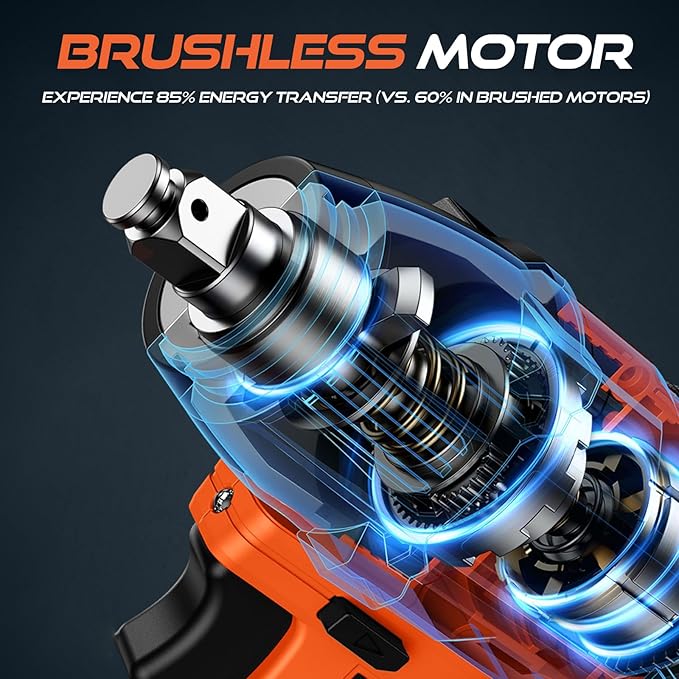 Cordless Impact Wrench 1/2 Inch, [Brushless] [REAL 400N.m] [2350 RPM], Impact Gun with 2×4.0Ah Battery [21V MAX], Power Electric Wrench for Car Tire/House/Mower, [6 Sockets] [Storage Box]