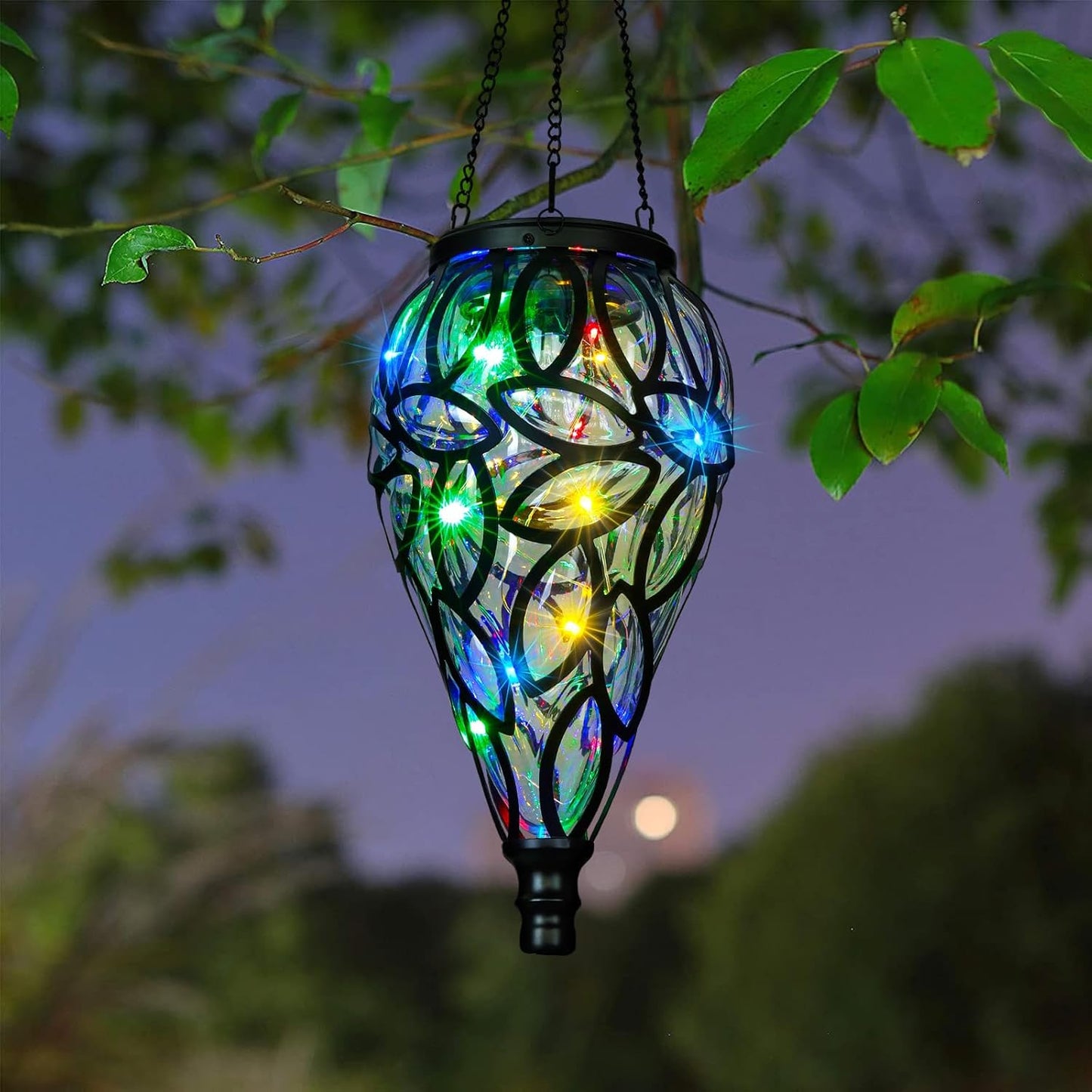 SUNNYPARK Outdoor Plastic Solar Hanging Lantern, 15 Multi Color LEDs Twinkle Effect Tear-Shaped Hanging Lantern Decor Garden Decorative Solar Lights for Backyard, Patio and Lawn