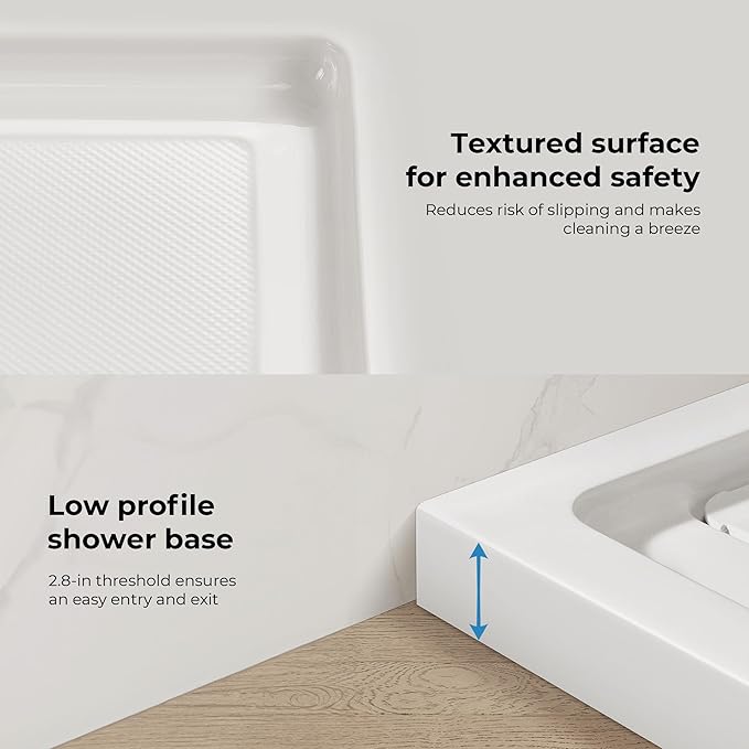 OVE Decors 36-in W x 36-in D Shower Base Pan Square, Hidden Side Drain, White Acrylic, Reversible Design