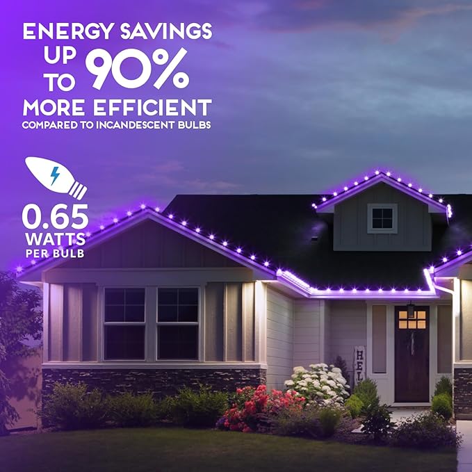 HLO Lighting Set of 500 Purple C9 Faceted LED Christmas Light Bulbs for Indoor & Outdoor Use | Durable Replacement Bulbs