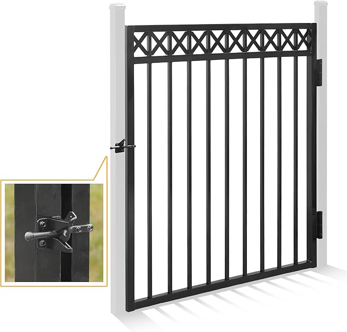 Fencer Wire Heavy Duty Flat Top X-Pattern Decorative Fence Gate, 4FT Height x 4FT Width Outdoor Fence Gate, Outdoor Anti-Rust Metal Steel Gate for Fencing Barrier, Garden Gate with Gate Lock