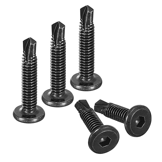 uxcell Hex Socket Self Tapping Screws, 1/4 x 1-1/4" 410 Stainless Steel Sheet Metal Flat Head Drilling Screw 50pcs, Black
