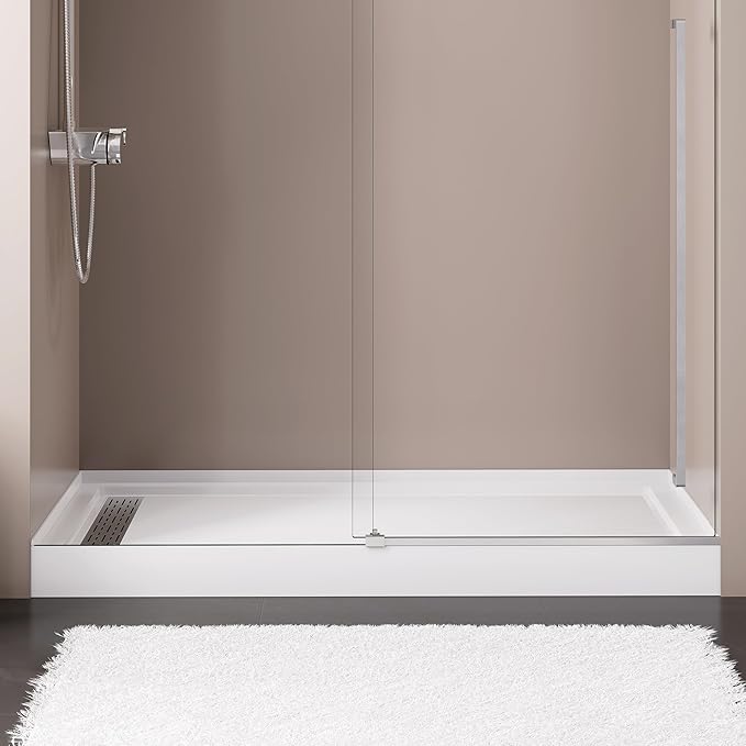 MORVANO 32 x 60 Shower Base with Left Drain Removable Stainless Cover,Shower Pan Kit Non-Slip in White