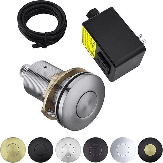BESTILL Garbage Disposal Air Switch Kit - UL Certified, Brass 2.95" Short Sink Top On/Off Switch Button for Food Waste Disposer, Brushed Nickel, Compatible with all Garbage Disposals