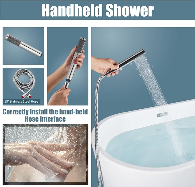 Aolemi Floor Mount Bathtub Faucet Freestanding Tub Filler Standing High Flow Shower Faucets Shower Mixer Taps, Swivel Gooseneck Spout with Cylinder Handheld Polish Chrome