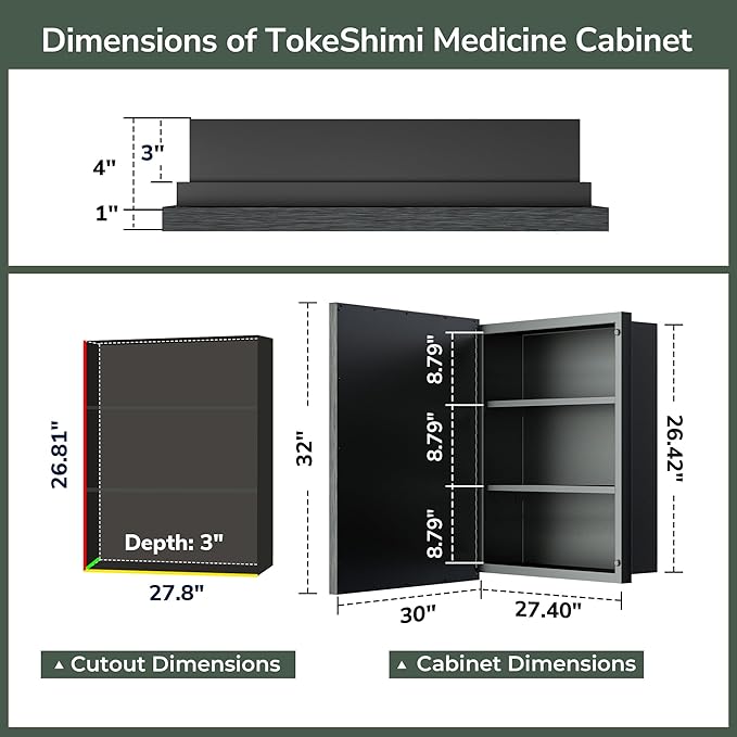 TokeShimi 30x32 Recessed Medicine Cabinet with Mirror Wall Mounted, Metal Beveled Mirror with Storage for Bathroom Vanity, Aluminum Alloy Medicine Cabinet Mirrored Silver