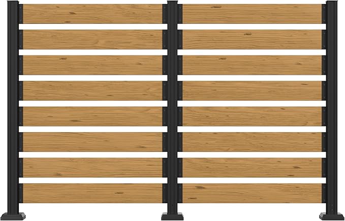MUPATER 49'' H×78'' W Outdoor Fence Privacy Screen, No Dig Wooden Privacy Screen for Hard Ground and Soil, 2 Way to Use, Aluminum Post, Privacy Fence Panel, Air Conditioner Fence,Natural (2 Panels)