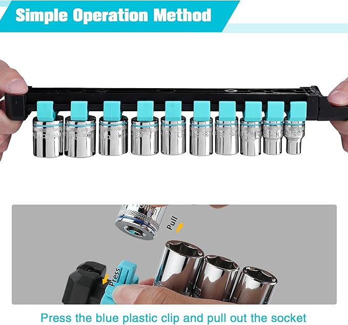 DURATECH 3/8" Drive Socket Set, Metric Socket Set 10PCS, Mechanic Metric Socket Sets with Storage Rack, 6-Point Shallow Socket Set, 8mm, 10mm, 11mm, 12mm, 13mm, 14mm, 15mm, 16mm, 17mm, 19mm