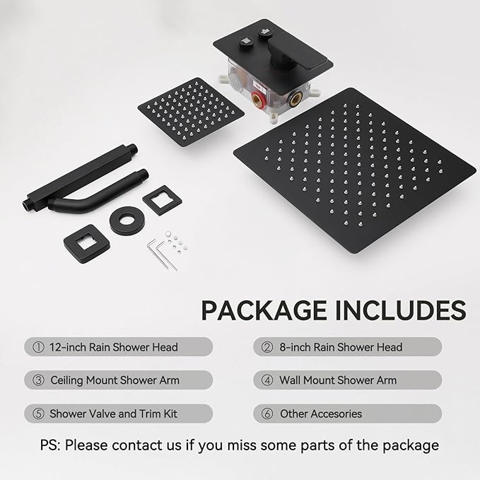 Shower Faucets Sets Shower System Matte Black, STARBATH 12" Ceiling Mount Rain Showerhead and 8" Wall Mounted Rainfall Shower for Couples, On Off Button Valve Dual Head Shower Systems Complete