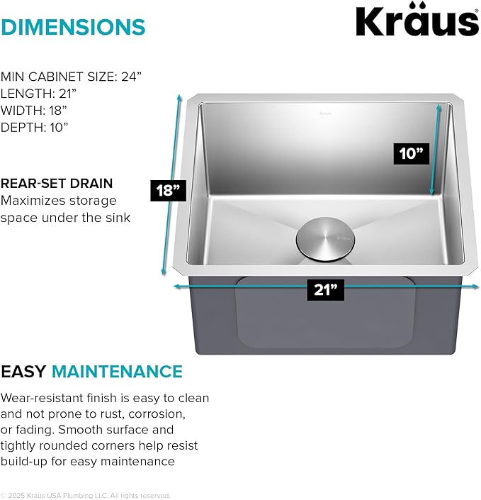 Kraus KHU101-21 Standart PRO 16 Gauge Undermount Single Bowl Set (4 Item Bundle: Sink, Bottom Grid, Drain Assembly, Kitchen Towel), 21 Inch, Stainless Steel