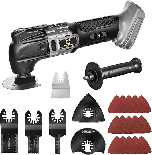 Cordless Oscillating Tool Compatible with Dewalt 20v Battery, 21000 OPM Max Brushless-Motor Tool with Auxiliary Handle, Oscillating Multi-Tool for Scraping, Sanding,Cutting Wood(Not Battery)