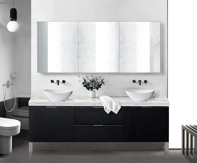 Krugg 72 Inch Tri-View Medicine Cabinet | Recess or Surface Mount | Blum Hinge 170 Degree Soft Close | (72"x30")