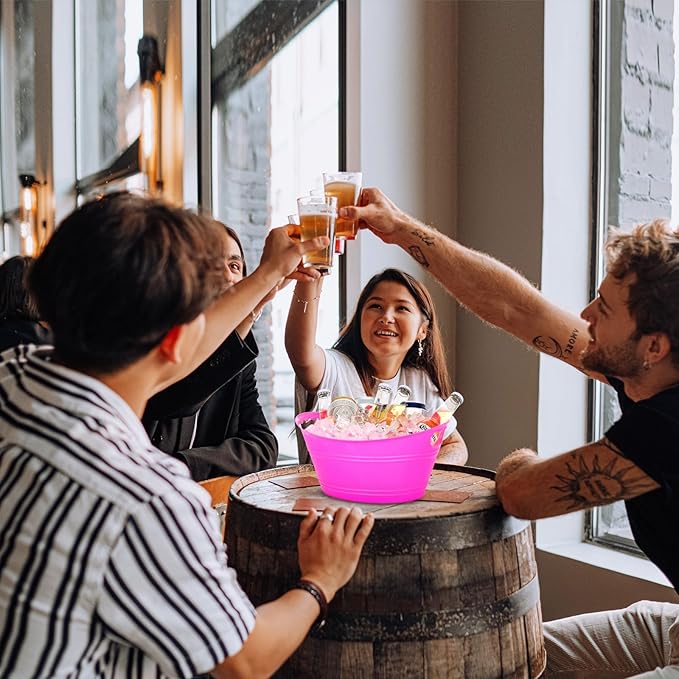 8Pcs Ice Bucket, Plastic Ice Buckets for Parties, Drink Buckets with Handles Beverage Buckets Oval Storage Plastic Tub for Wine Beer Champagne Bottles, 4.3Liter (set-1)