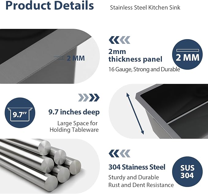 Lordear 30 Black Stainless Steel Kitchen Sink - 30x18 Inch Kitchen Sink Undermount 16 Gauge Stainless Steel Gunmetal Black Single Bowl Handmade Sinks Basin