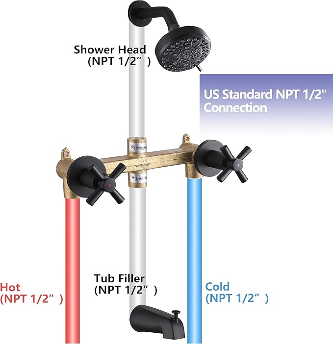 2 Handle Shower Faucet with Tub Spout Bathtub Shower Faucet Set, Tub and Shower Trim Kit Matte Black Wall Mounted