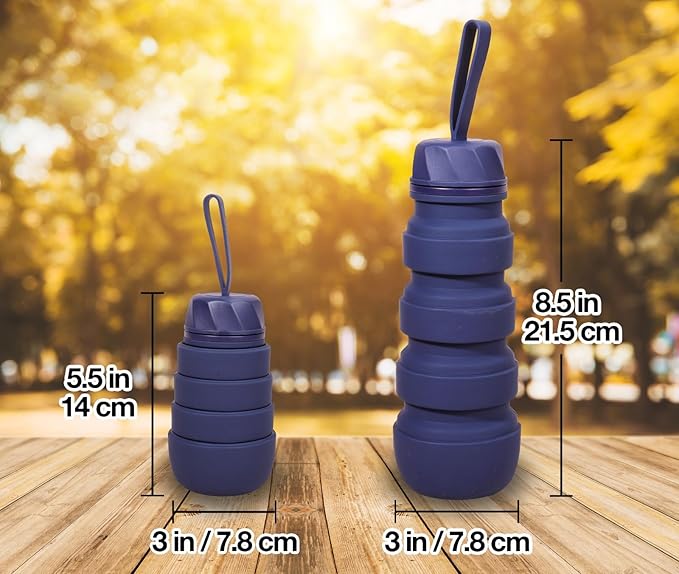 FOLDABLE SILICONE SPORTS WATER BOTTLE BPA FREE FOR WOMEN MEN 550ML CAMPING HIKING OUTDOOR SPORTS DRINKWARE/COLOR BLUE