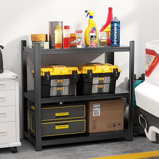 1050LBS Storage Shelves 3 Tier Garage Shelving, Heavy Duty Adjustable Metal Shelves Unit, Easy Assembly Garage Shelving Unit for Industrial, Warehouse, Basement