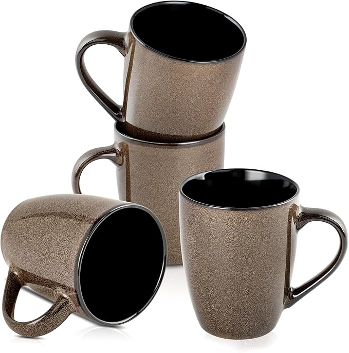 SEDEME Brown 12oz Rustic Ceramic Mugs (4 Pack) - Handle Coffee Mugs for Hot Drinks