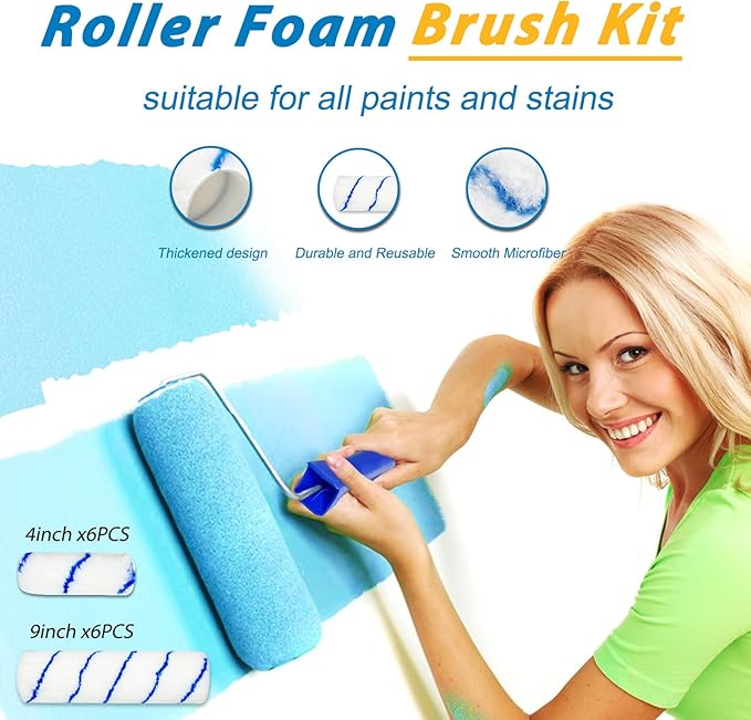 Paint Roller Extension Pole - 28PCS 3FT Telescoping Paint Roller Kit, Wall Painting Naps for Professionals with Brush Microfiber Roller Cover for House Wall