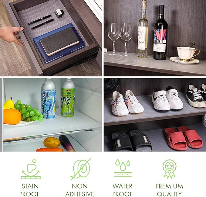 EVALAND 17.7 INCHES x 33 FEET (394 Inches) Non-Slip Shelf Liner, EVA Kitchen Liner, Non-Adhesive Liner, Original Smooth Shelf Liner, Durable Strong Grip Liner, Stain-Proof Shelf, Drawer, Cabinet Liner