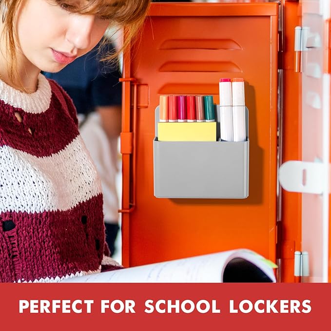 BEYGORM 2 Pack Plastics Magnetic Pen Holder for Refrigerator, Dry Erase Marker Holder for Whiteboard，Magnet School Locker Organizer Accessories, Pencil Cup, Pen Caddy, Classroom Organization(Grey)