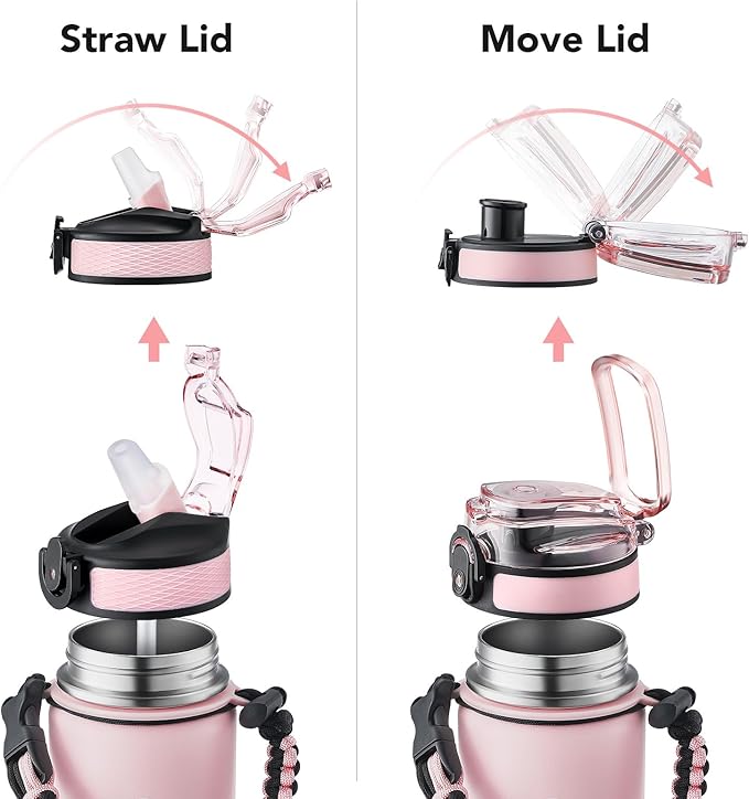 GOSWAG Insulated Sports Water Bottle, 24oz 2 Lids(with Straw/No Straw), Stainless Steel Water Bottles with Paracord Handle, Insulated Thermos with Double-Wall Vacuum Insulation