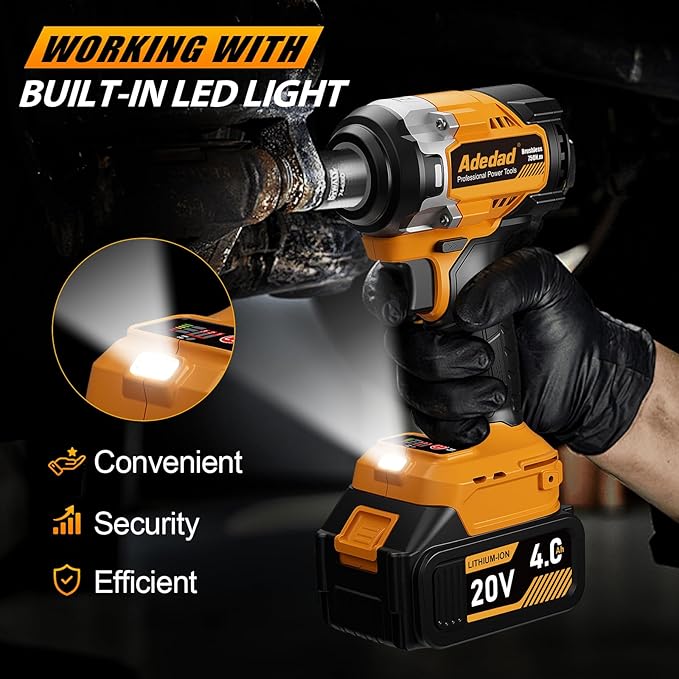 1/2 inch Brushless Impact Wrench 750N.m(553 Ft-lbs) 20V High Torque Impact Gun with 2x4.0AH Battery and Fast Charger Cordless Impact Driver for Car,Construction,Building,DIY