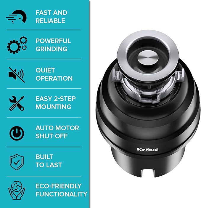 Kraus KWU110-32-100-100MB, Kore Workstation 32-inch Undermount 16 Gauge Single Bowl Stainless Steel Kitchen Sink with WasteGuard 1 HP Continuous Feed Garbage Disposal