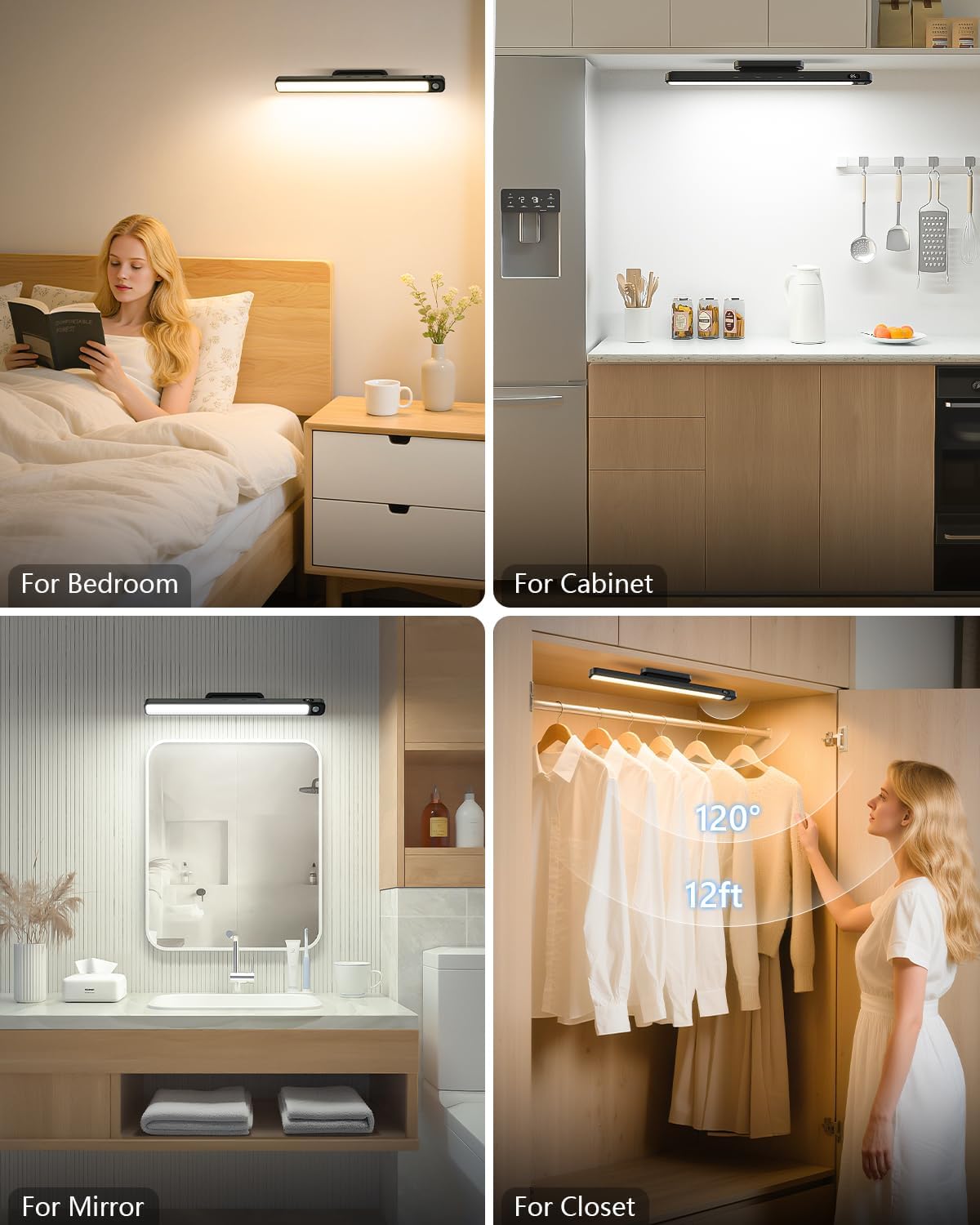 Ferswe 3W Motion Sensor Magnetic Light Bar,Eye-Friendly Rechargeable Closet Lights with Battery Display,2000mAh Vanity Lights for Mirror, Rechargeable Light Bar for Cabinet, Closet, Bathroom and Desk