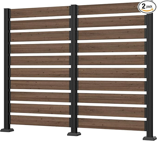 78” W x 60” H Wooden Air Conditioner Fences for Hard Ground & Soft Ground, 2 Outdoor Garden Fences, Privacy Screen Panels with Aluminum Stakes, Trash Can Pool Equipment Enclosure, Brown